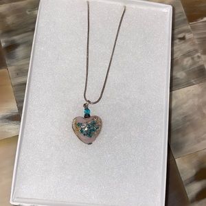 Heart Necklace with Tiny Pressed Flowers